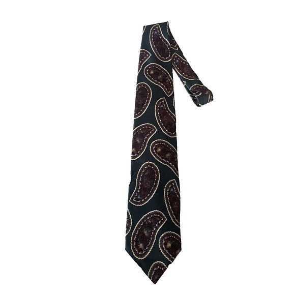 Christian Dior Designer 100% Silk Paisley Green Red Tie - Picture 1 of 4